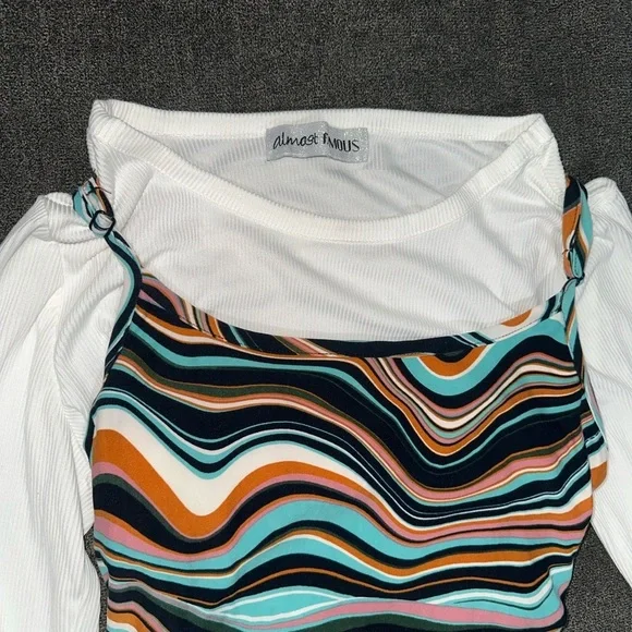 Y2K Swirl Print Ruched Midi Dress Asymmetrical Hem Retro - Picture 3 of 7